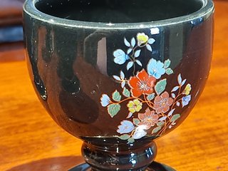 6 Hueveras Vintage Cerámica Negra Oro
