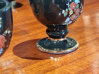 6 Hueveras Vintage Cerámica Negra Oro