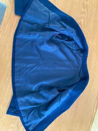 Traje de lana modista chaqueta y falda azul T 46