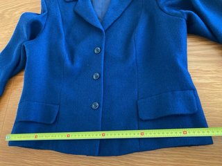 Traje de lana modista chaqueta y falda azul T 46