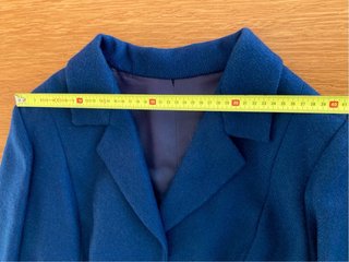 Traje de lana modista chaqueta y falda azul T 46