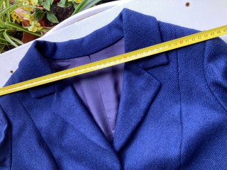 Traje de lana modista chaqueta y falda azul T 46