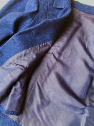 Traje de lana modista chaqueta y falda azul T 46