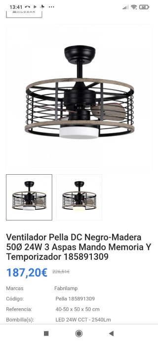 Ventilador de techo madera y metal