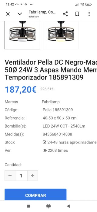 Ventilador de techo madera y metal