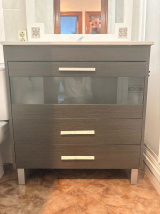 Mueble de baño madera y cristal