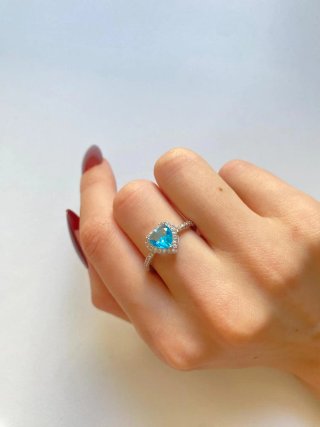 Anillo Corazón Azul Plata