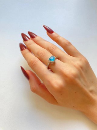 Anillo Corazón Azul Plata