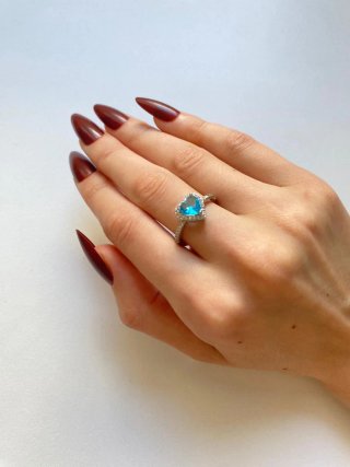 Anillo Corazón Azul Plata