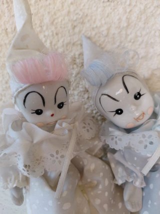 Coppia di Bambole Pierrot Porcellana