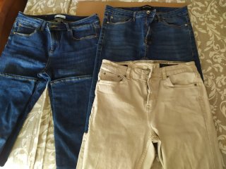 Pantalones Vaqueros Azules y Beige