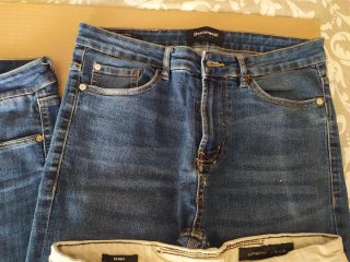 Pantalones Vaqueros Azules y Beige