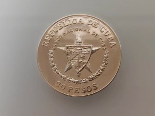 2 ONZAS PLATA 20 PESOS CUBA 1848-1988 FERROCARRIL