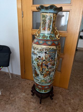 Jarrón Chino Cerámica Madera Dorado