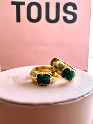 Pendientes Aro Tous Malaquita Baño Oro