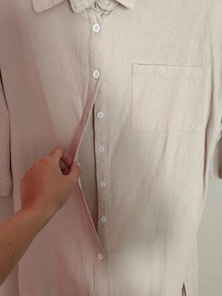 Camisa Lino Beige Oversize Bolsillo