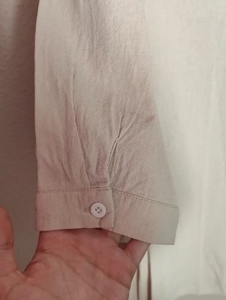 Camisa Lino Beige Oversize Bolsillo