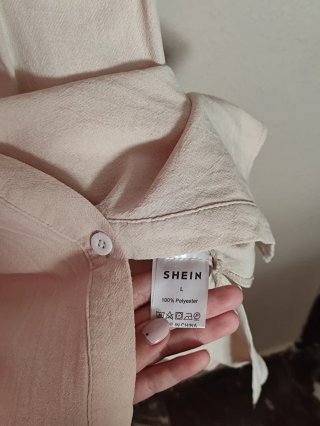 Camisa Lino Beige Oversize Bolsillo