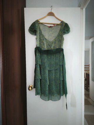 Vestido veraniego gasa verde y amarillo