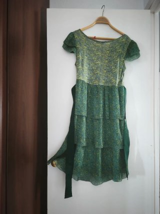 Vestido veraniego gasa verde y amarillo