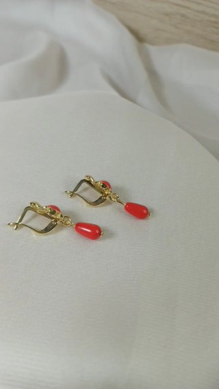 Pendientes Vintage Chapado Oro 18k Coralinas Rojas