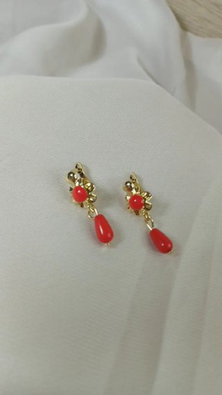Pendientes Vintage Chapado Oro 18k Coralinas Rojas