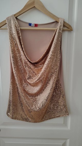 Top lentejuelas dorado y beige talla única