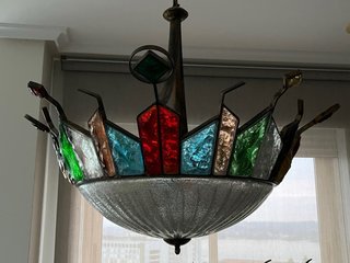 Lámpara Techo Acero y Cristal Murano Multicolor