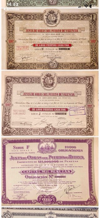 Gran lote de Obligaciones Antiguas de Puertos