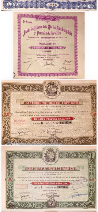 Gran lote de Obligaciones Antiguas de Puertos