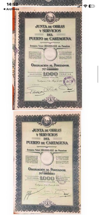 Gran lote de Obligaciones Antiguas de Puertos