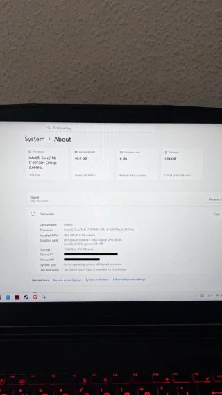 Portátil MSI i7 RTX 3060 40GB RAM 1 Tb 144hz
