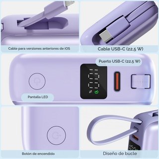 Power bank 10000 mAh 22,5 W con cavi integrati