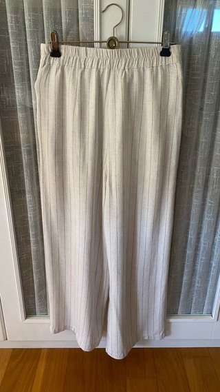 Pantalón Vila rayas beige/gris