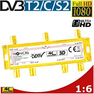 Divisor splitter antena TV satélite, 6 salidas