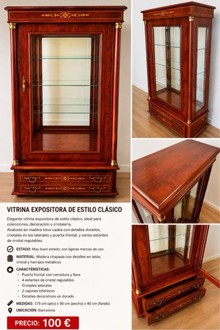 Vitrina de madera y cristal con cajones