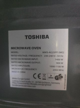 Microondas Toshiba Inverter 25L Grill 900W