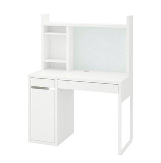 Escritorio blanco con cajón y estanterías