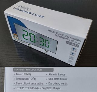 Reloj despertador, pantalla espejo 7” (18cm)