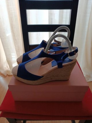 Sandalias esparto cuña azul Talla 38