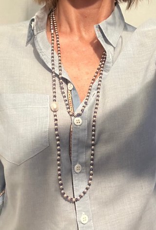 Collana lunga perla e pietre