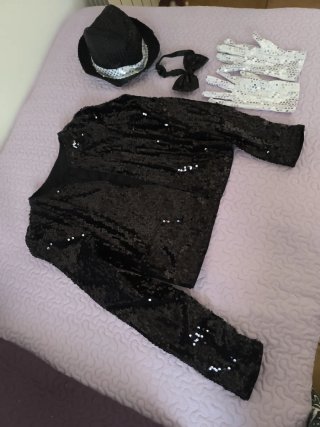 Conjunto Pajarita, Guantes y Chaquetilla Lentejuel