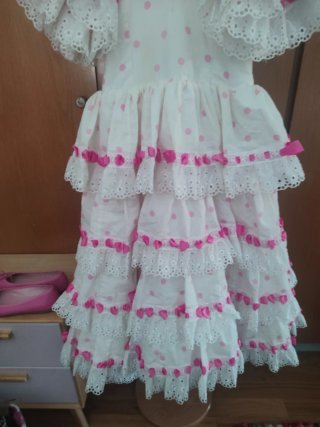 Vestido de sevillanas blanco y rosa talla 2-5años