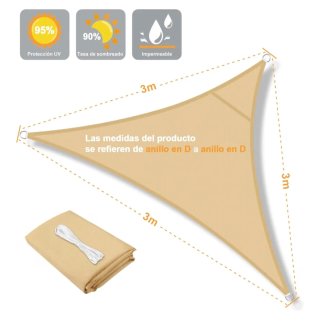 Toldo Vela Cuadrado 2x2m Beige