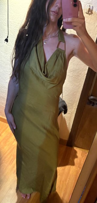 Vestido largo verde oliva Zara