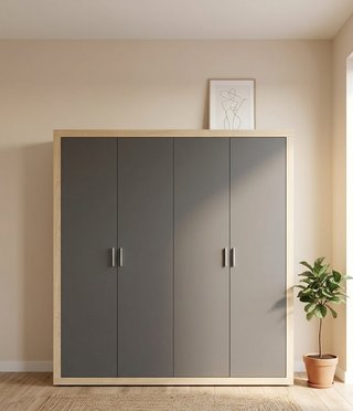 Armario 4 puertas madera y tela