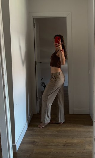 Pantalones H&M pinza traje marrones M