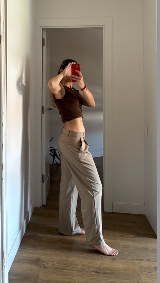 Pantalones H&M pinza traje marrones M
