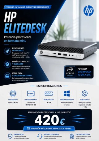 HP ELITEDESK Mini PC Intel i7 8ª Gen 16GB RAM