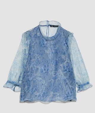 Blusa Zara azul manga larga transparente